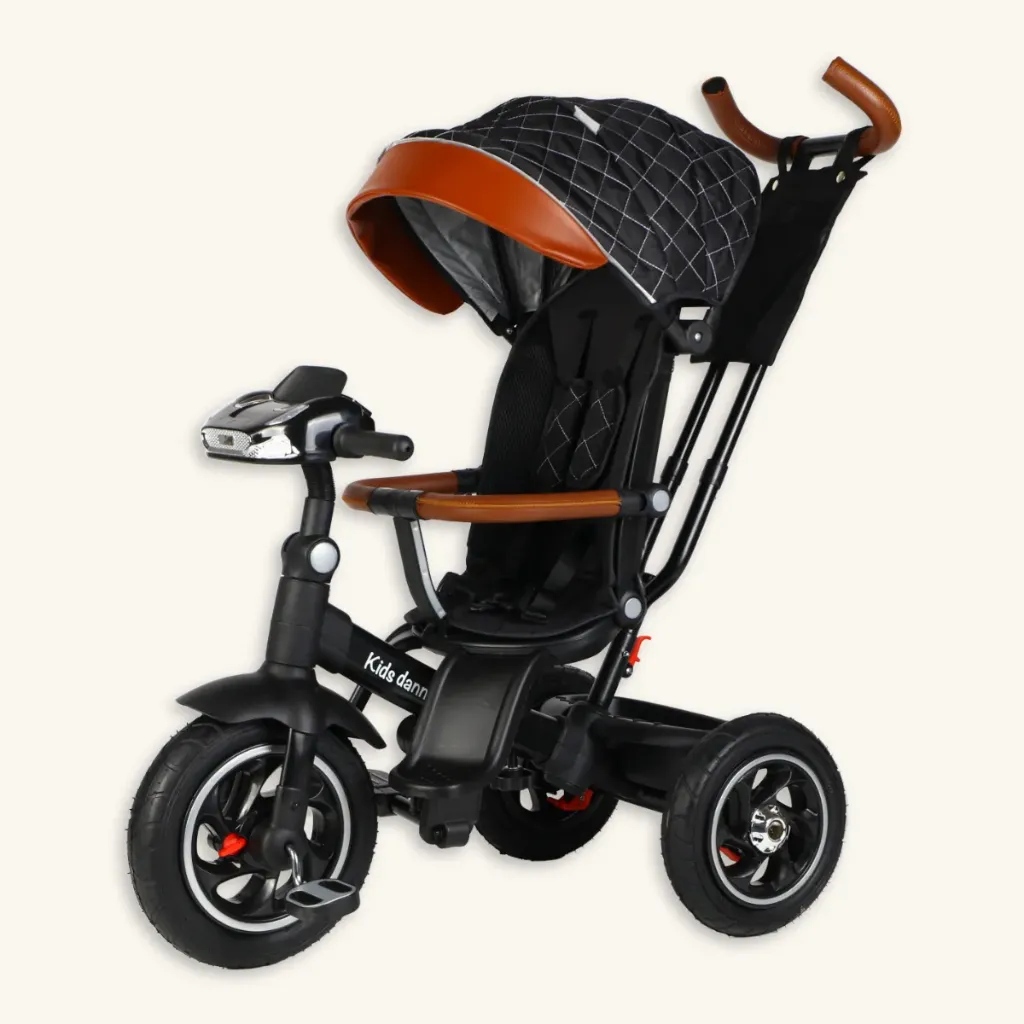 Triciclo Cuna 'Prestige' 5-en-1 con Asiento Giratorio 360° (Negro)