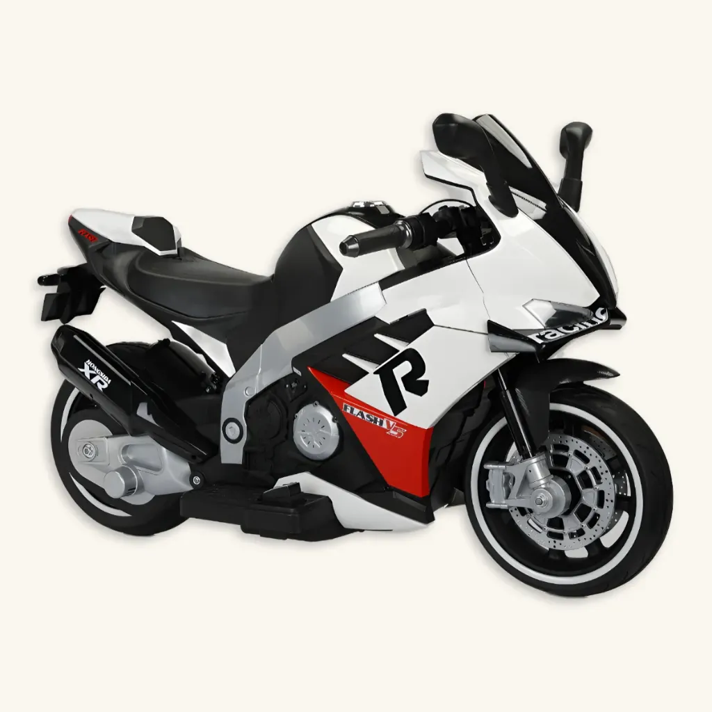 Moto Eléctrica 'Hyper-Ride' 12V Evolutiva con Suspensión (Blanco)