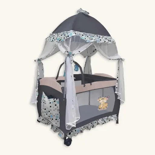 [P-02] Cuna para Bebé con Techo mosquitero y Arco de Juguetes 0-3 años
